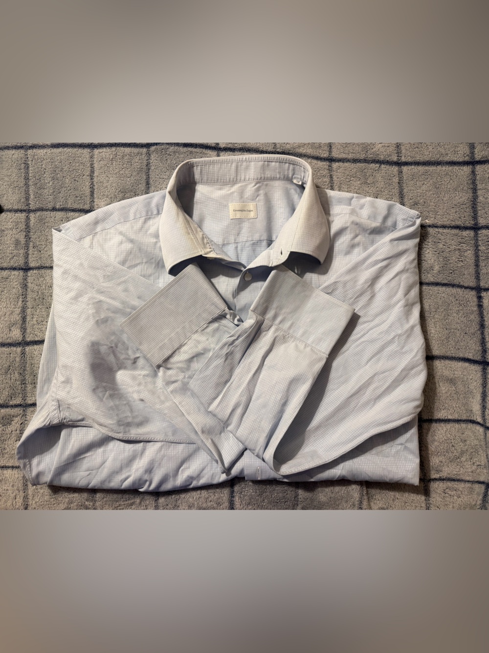 Ermenegildo Zegna Light Blue Micro-Check Dress Shirt